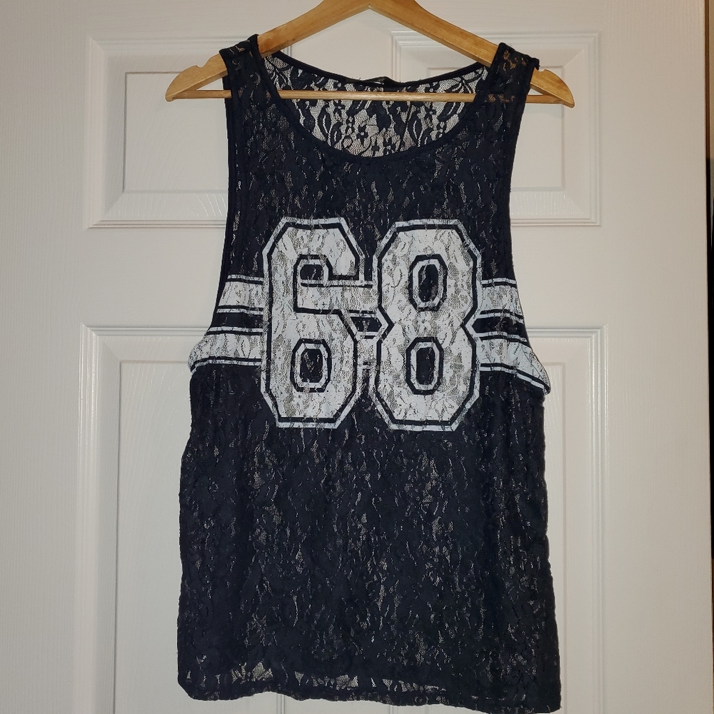 Navy and White Lace Tank